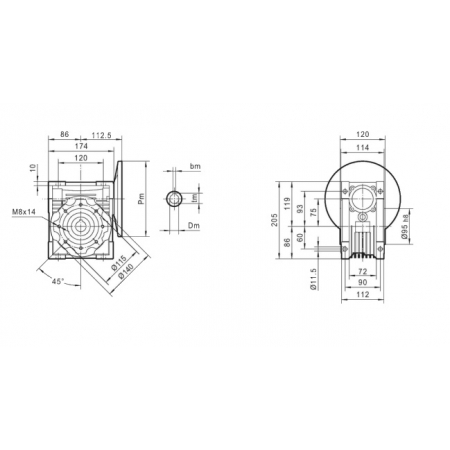 PRZEKŁADNIA SILNIKA ELEKTRYCZNEGO 100/112B5 I=15